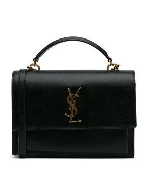 Saint Laurent Black Leather Sunset Satchel Bag