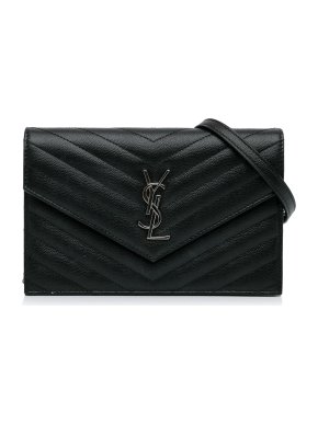 Saint Laurent Black Grain De Poudre Cassandre Envelope Wallet on Chain