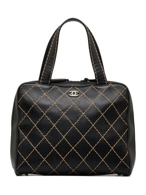 Chanel Black Contrast Stitch Bowling Bag