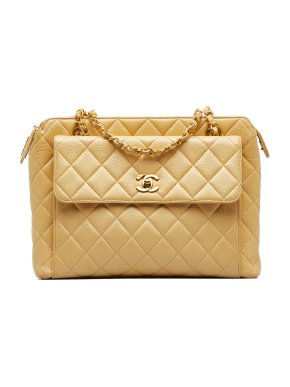 Chanel Vintage Beige Caviar Front Pocket Shoulder Bag