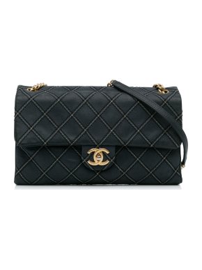 Chanel Navy and White Contrast Stitch Single Flap Bag