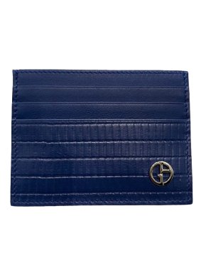Giorgio Armani Blue Embossed Leather Card Holder