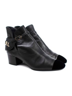 Chanel Black Logo Detail Cap-toe Ankle Boots