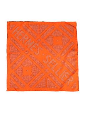 Hermes Orange 'Sellier' 42cm x 42cm Silk Scarf