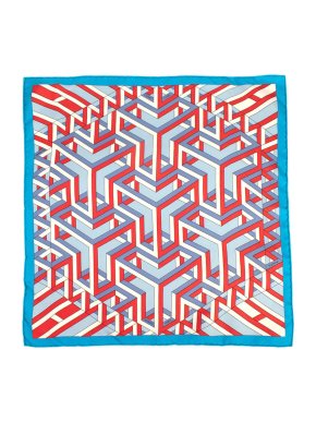 Hermes Blue 'Carre Cube' Geometric Print 45x45 Silk Scarf