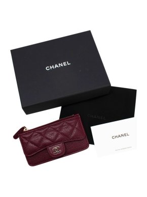 Chanel Burgundy Caviar Leather Zip Wallet