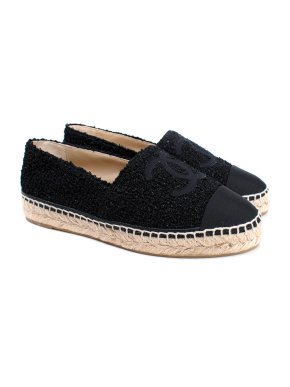 Chanel Black Metallic Tweed Espadrilles
