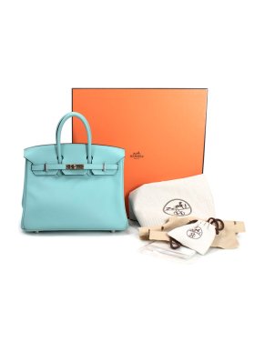 Hermes Bleu Atoll Swift Leather Birkin 25 PHW