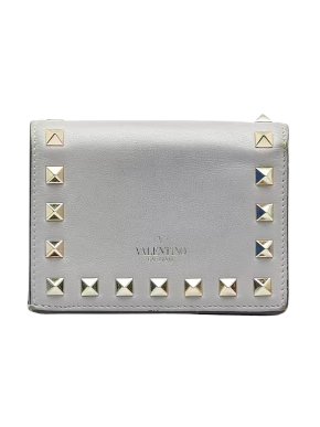Valentino Grey Leather Rockstud Bifold Wallet