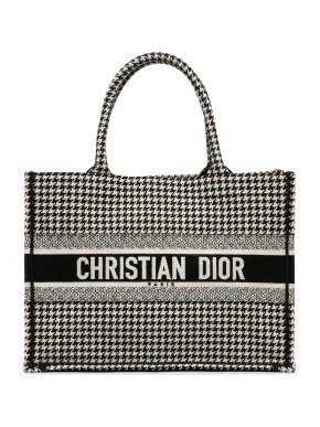 Dior Black & White Medium Houndstooth Embroidered Book Tote 1