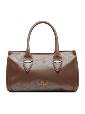 Ferragamo Brown Gancini Leather Bowling Bag