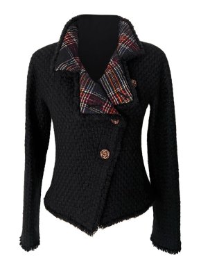 Chanel Black Tweed and Tartan Asymmetric Jacket