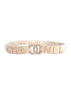 Chanel Beige Elasticated Leather Logo Belt