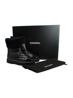 Chanel Black Cuffed Quilted Leather Ankle Boots