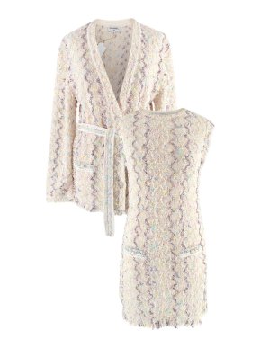 Chanel 22P Pastel Woven Tweed Dress & Longline Cardigan