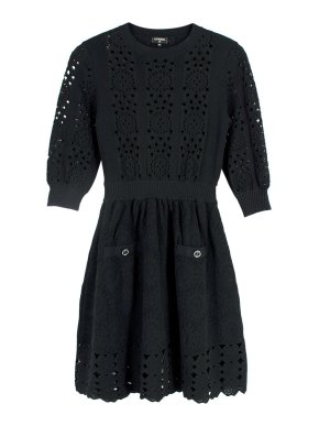 Chanel Black Ribbed Open Knit Mini Dress