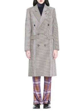Snow Xue Gao Brown Wool Plaid Collage Double Breasted Coat