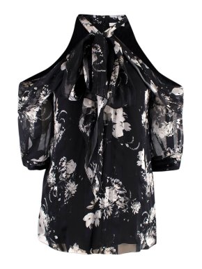 Erdem Black Floral Elin Off-Shoulder Silk Top
