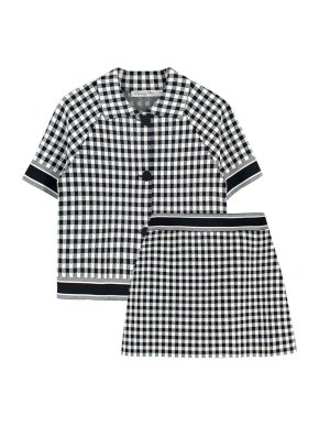 Dior Black and White Knitted Check Short Sleeve Jacket and Mini Skirt Set