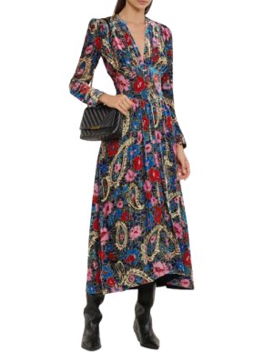 Isabel Marant Moyranid Floral-Print Velvet Midi Dress