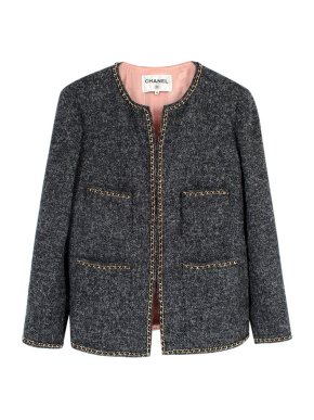 Chanel Grey Chain Trim Flecked Wool Jacket
