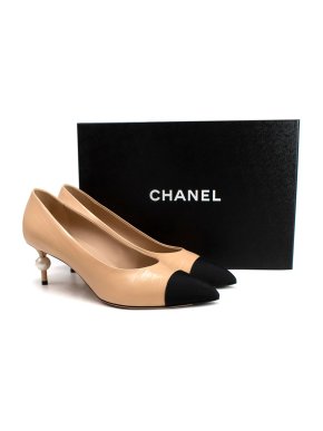 Chanel Faux Pearl Detail Beige Cap-toe Pumps