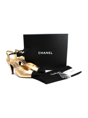 Chanel Gold & Black Ankle Bow Cap-toe Pumps