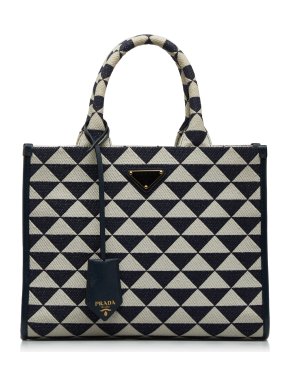 Prada Navy and White Small Symbole Triangolo Tote