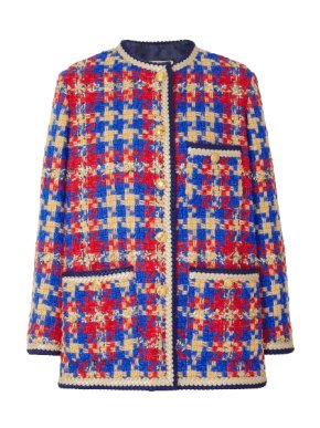Gucci Red Collarless Tweed Jacket