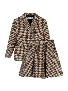 Dior Black and Beige Houndstooth Blazer and Midi Skirt Set