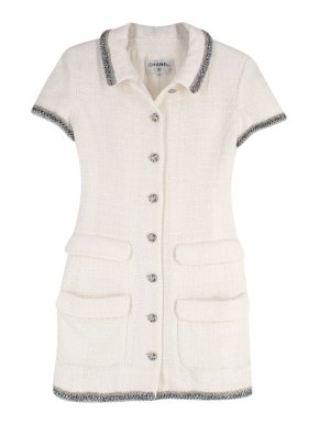 Chanel Ivory Tweed Mini Collared Button Down Dress