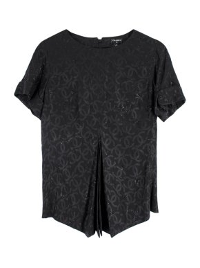 Chanel Black CC Crystal Embellished Silk Blouse