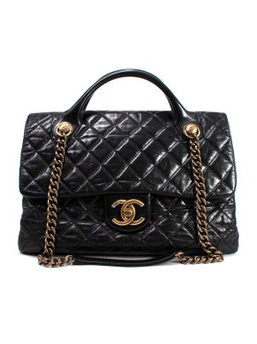 Chanel Black Glazed Calfskin Castle Rock Flap Bag