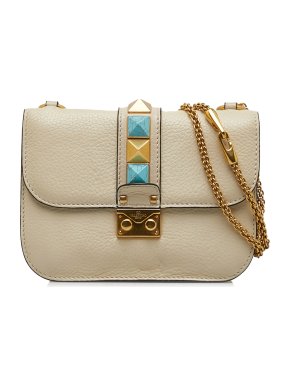 Valentino Cream Small Rockstud Glam Lock Crossbody Bag