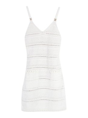 Chanel White Crochet CC Mini Dress