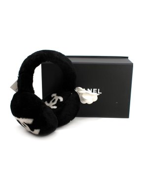 Chanel Black Shearling Logo Detail Ear Muffs