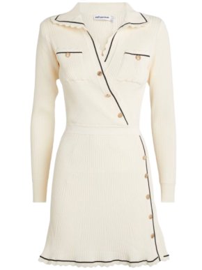 Self Portrait Ivory Scalloped Edge Knitted Mini Dress