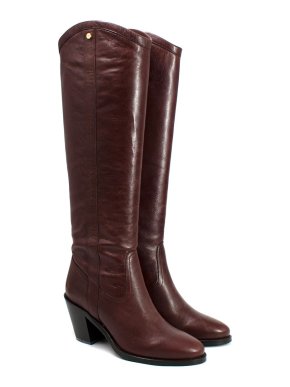 Claudie Pierlot Burgundy Leather Knee High Heeled Boots