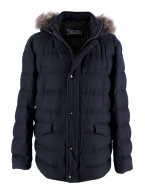Herno Navy Down-Filled Cashmere Blend Parka Jacket