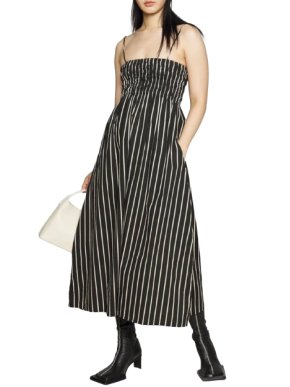 Faithfull The Brand Black and White Adia Stripe Marieka Midi Dress 