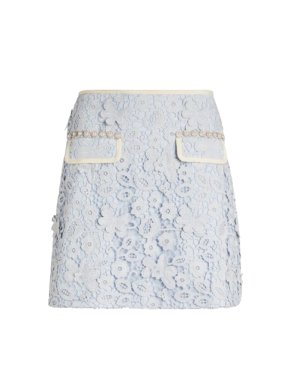 Self Portrait Powder Blue Guipure Lace Mini Skirt