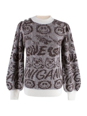 Ganni Smiley Alpaca Blend Balloon Sleeve Pullover