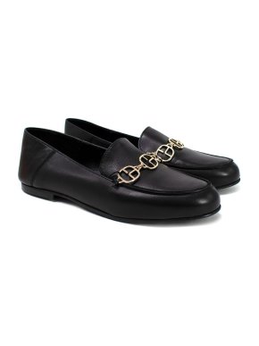 Claudie Pierlot Black Adelia Chain-Embellished Leather Loafers