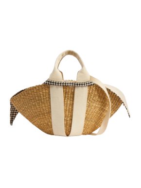 Muun Mini Sophie Woven Straw and Cotton Basket Tote Bag