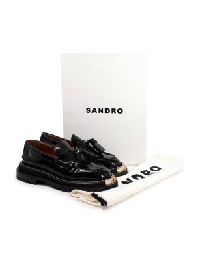 Sandro Iron Black Leather Loafers with Tassels