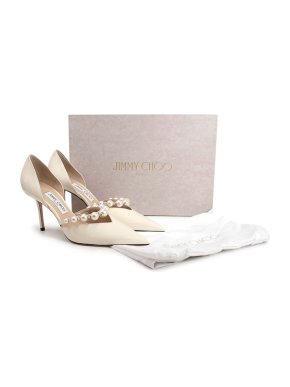 Jimmy Choo Aurelie 85 Ivory Pearl Strap Pumps
