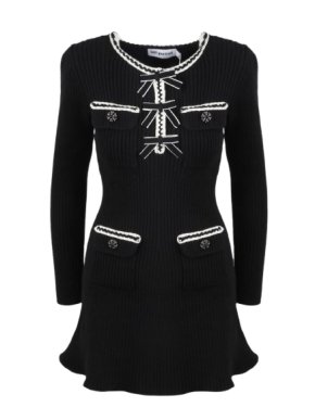 Self Portrait Melange Black Knit Mini Dress 