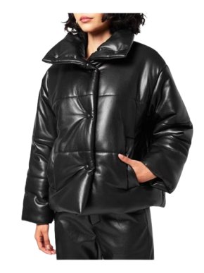Nanushka Black Faux Leather Puffer Jacket 