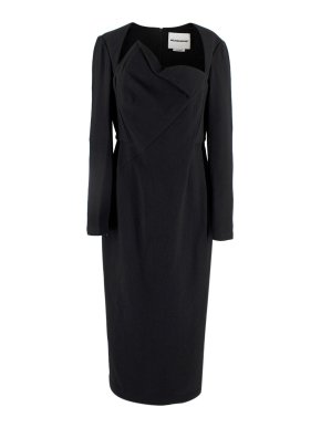 Roland Mouret Black Asymmetric Origami Midi Dress
