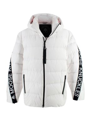 Moose Knuckles White Logo Tape Puffer Jacket